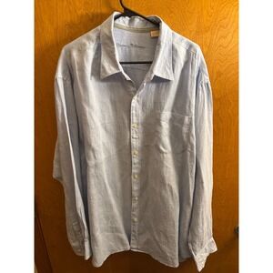 Tommy Bahama Mens Linen Blend Long Sleeve Button Up‎ Shirt Light Blue XXL